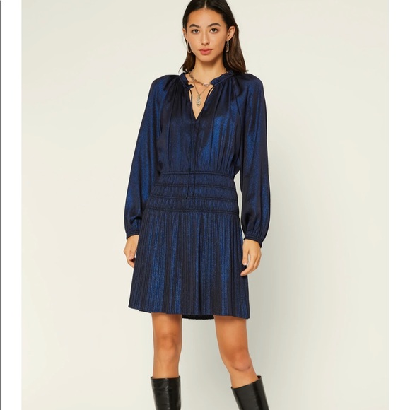 Metallic Foil Pleated Mini Dress XS NWT - Picture 8 of 8